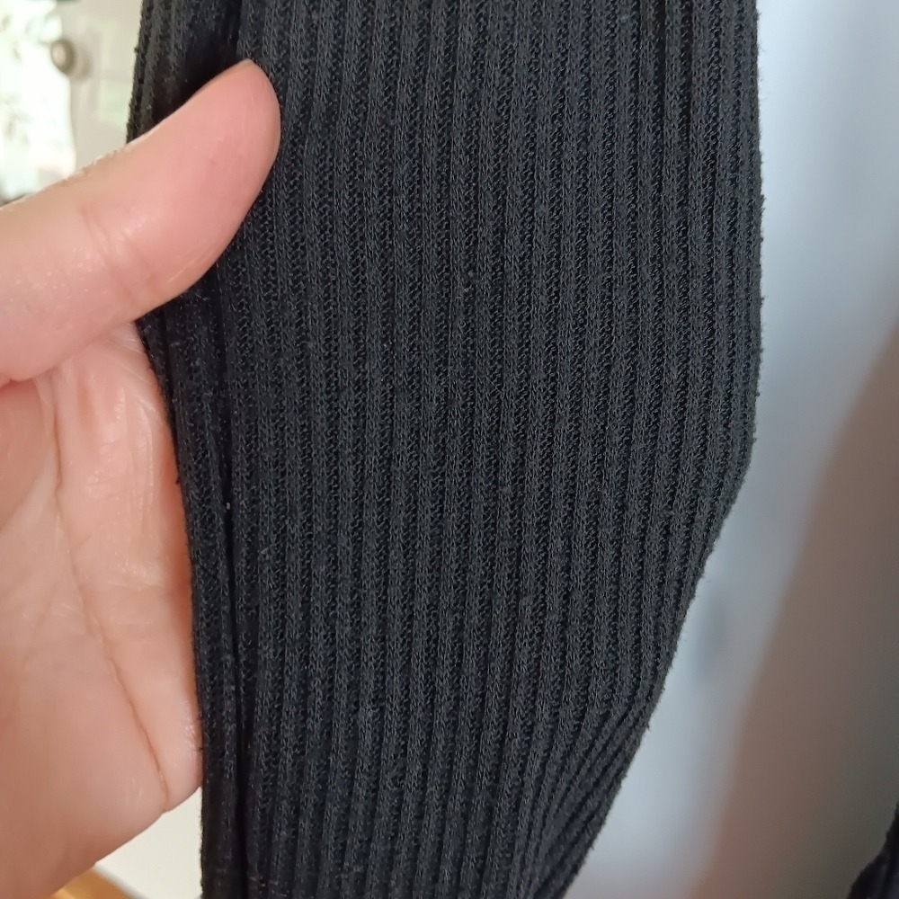 Forever 21 Black Open‎ Front Ribbed Cardigan | Short Sleeve Collared Sweater M - Picture 3 of 4